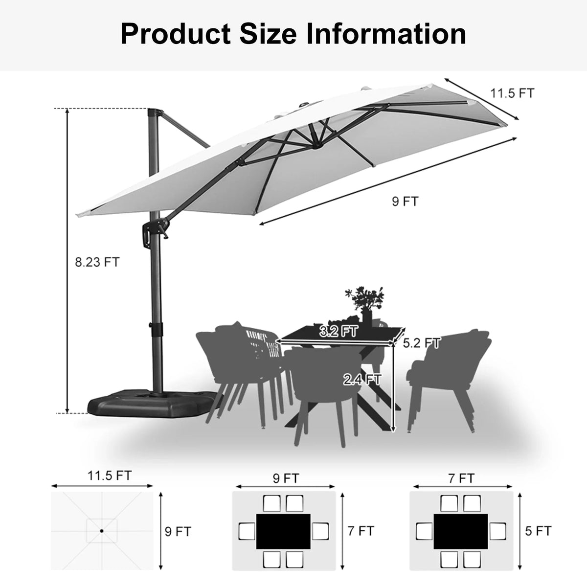 PURPLE LEAF Affordable Patio Umbrella with Base, Square and Rectangular Outdoor Umbrella