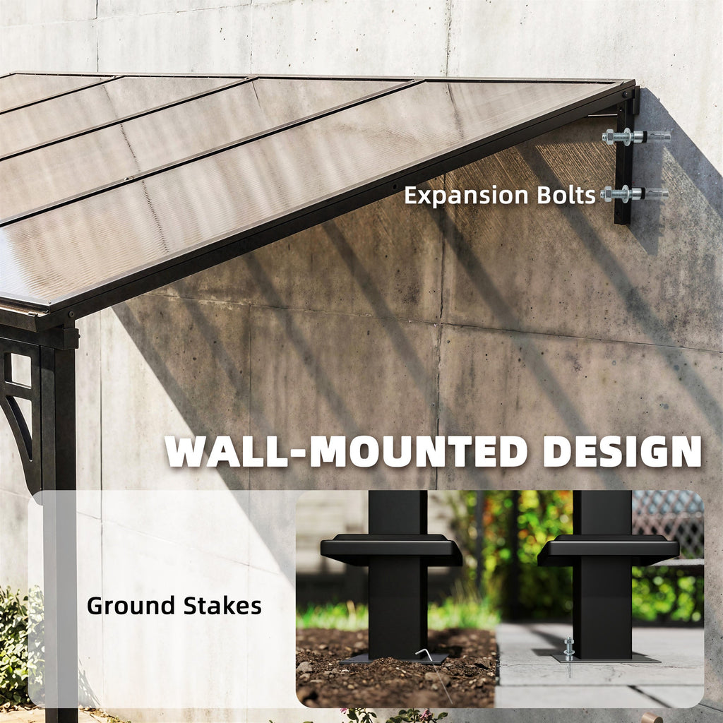 13' x 10' Lean-to Gazebo with Polycarbonate Roof, Brown