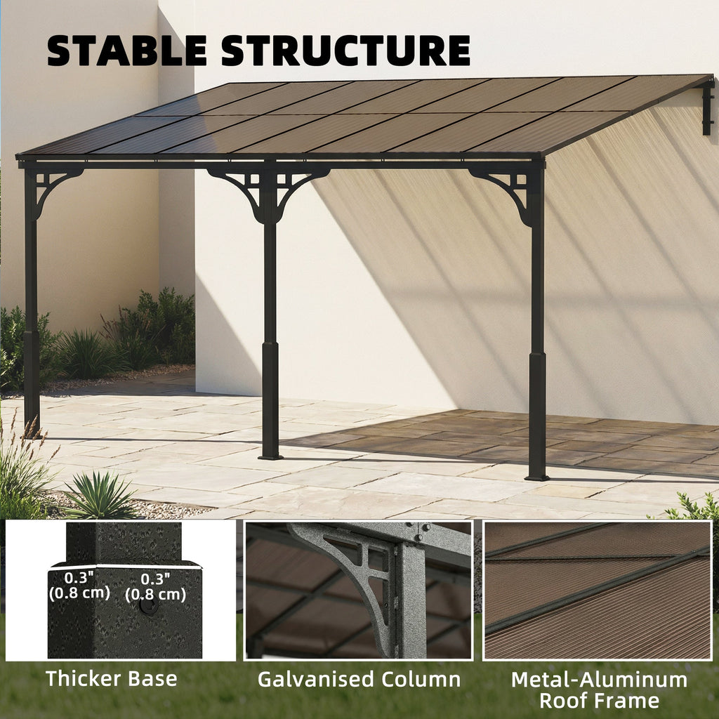 13' x 10' Lean-to Gazebo with Polycarbonate Roof, Brown