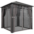 2.5 x 2.5 m Hardtop Gazebo with Galvanised Roof, Netting & Curtains, Dark Grey