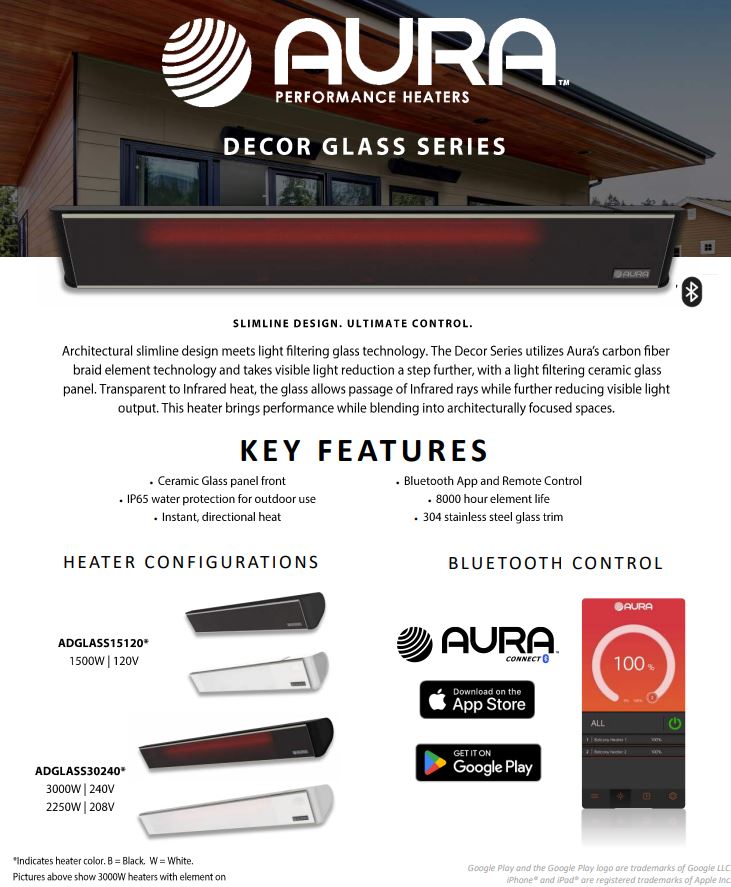 Aura ADGLASS3000 Decor Series Infrared Heater w/ Bluetooth & Remote (Black)