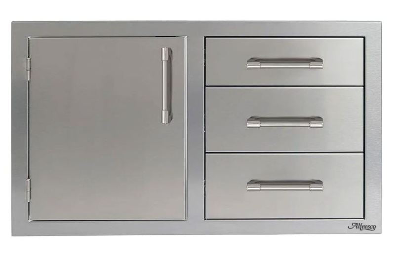 Alfresco 32 pouces – Ensemble porte à charnière gauche et triple tiroir en acier inoxydable à fermeture douce – AXE-DDC-L-SC