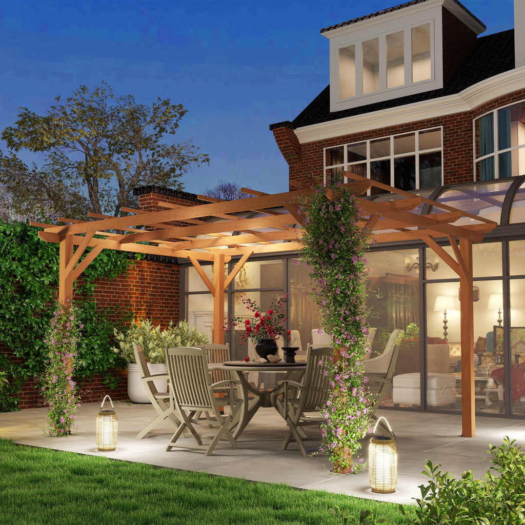 PerArbor 10' x 13' Wood Pergola for Climbing Plant Support and Patio Parties, Dark Brown