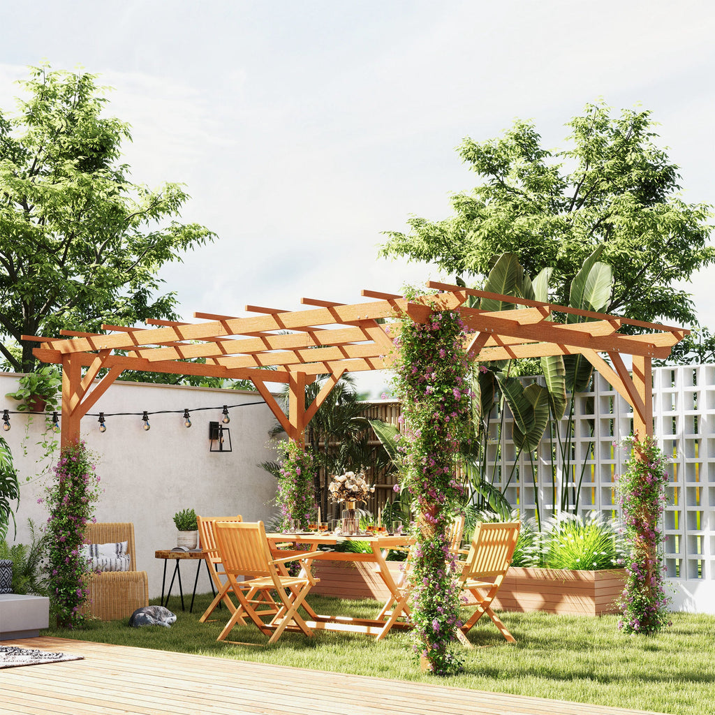 PerArbor 10' x 13' Wood Pergola for Climbing Plant Support and Patio Parties, Dark Brown