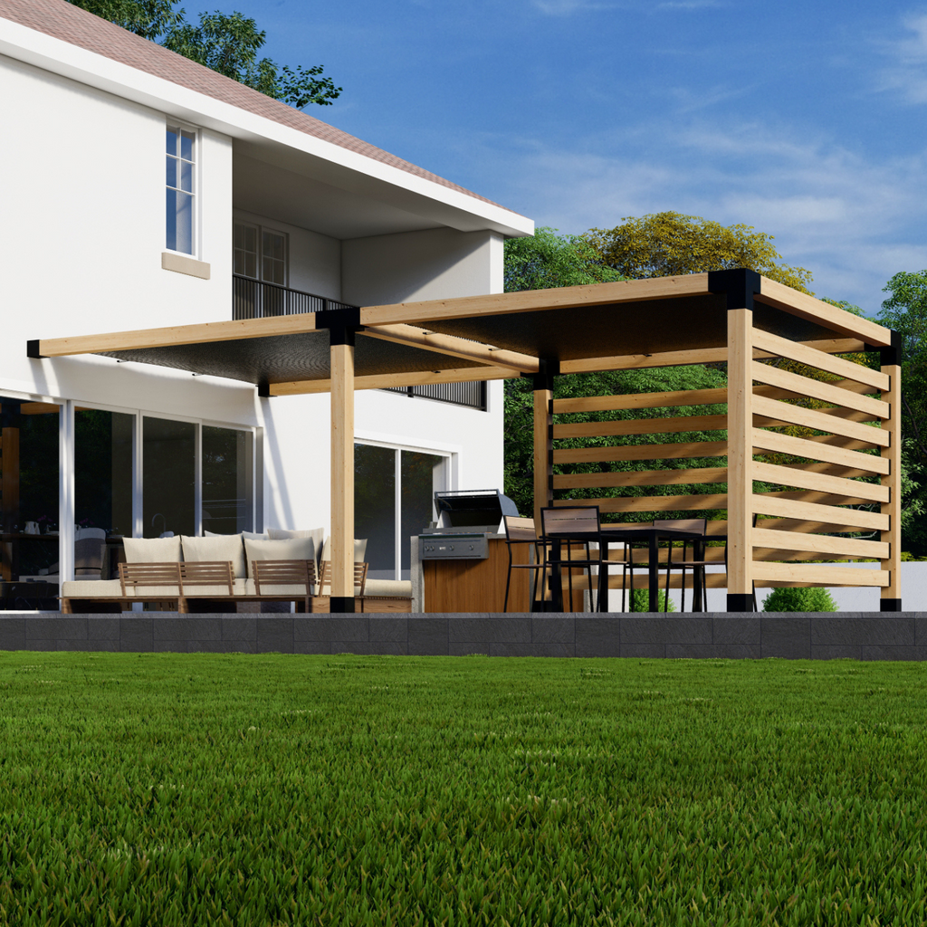 Kit for an Attached Pergola With Canopies