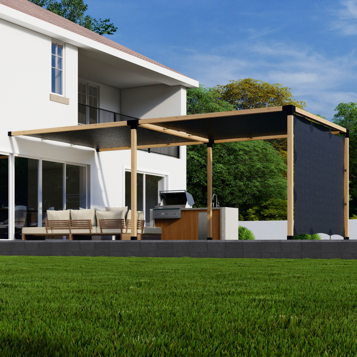 Kit for a Pergola w/ Side Shade and Overhead Canopies
