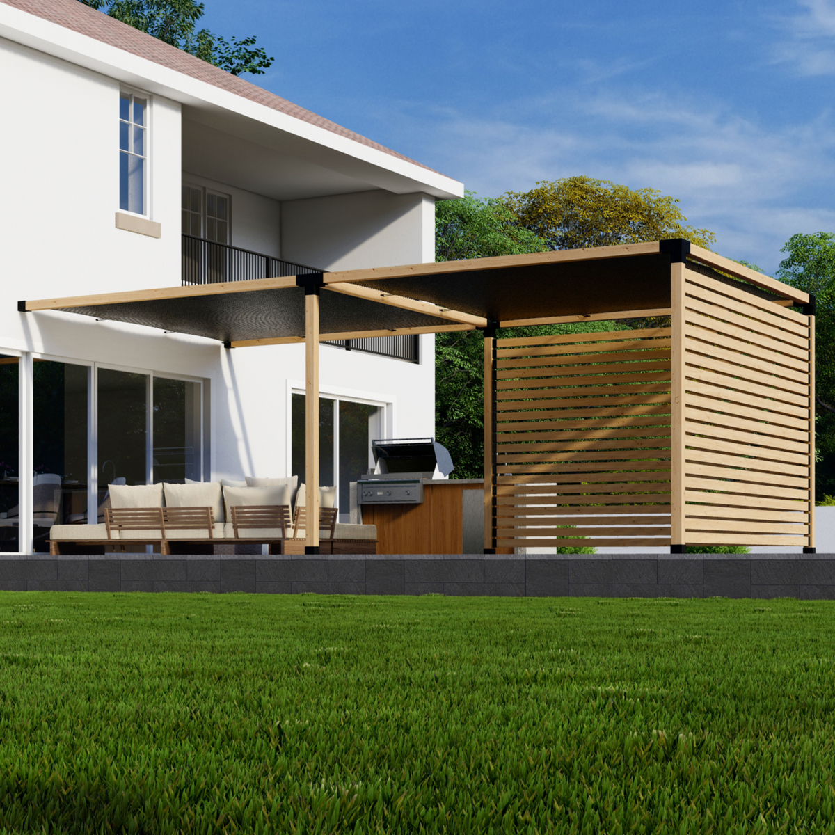 Kit for a Pergola w/ Back Wall for Privacy