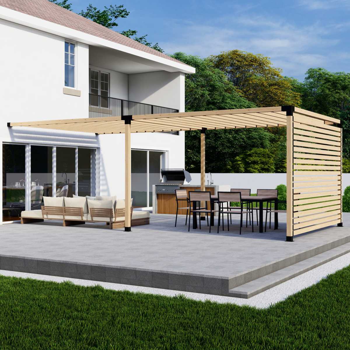 Kit for a Pergola With Privacy Wall