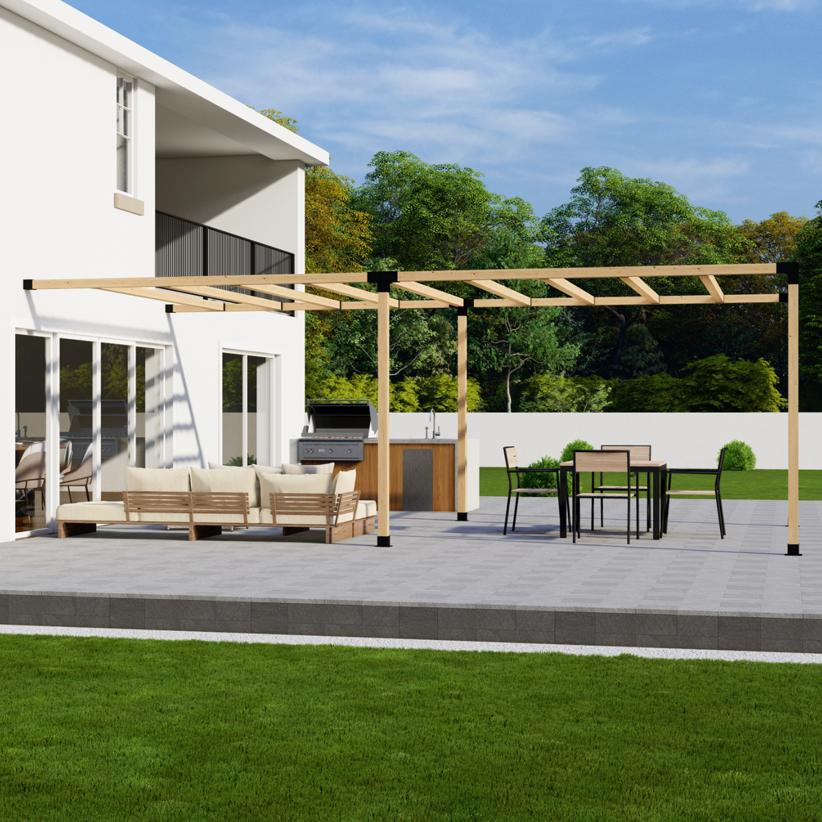 Kit for an Outdoor Pergola Attached to House