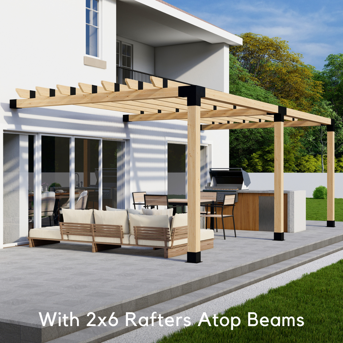20' x 12' Pergola Attached to House with Roof