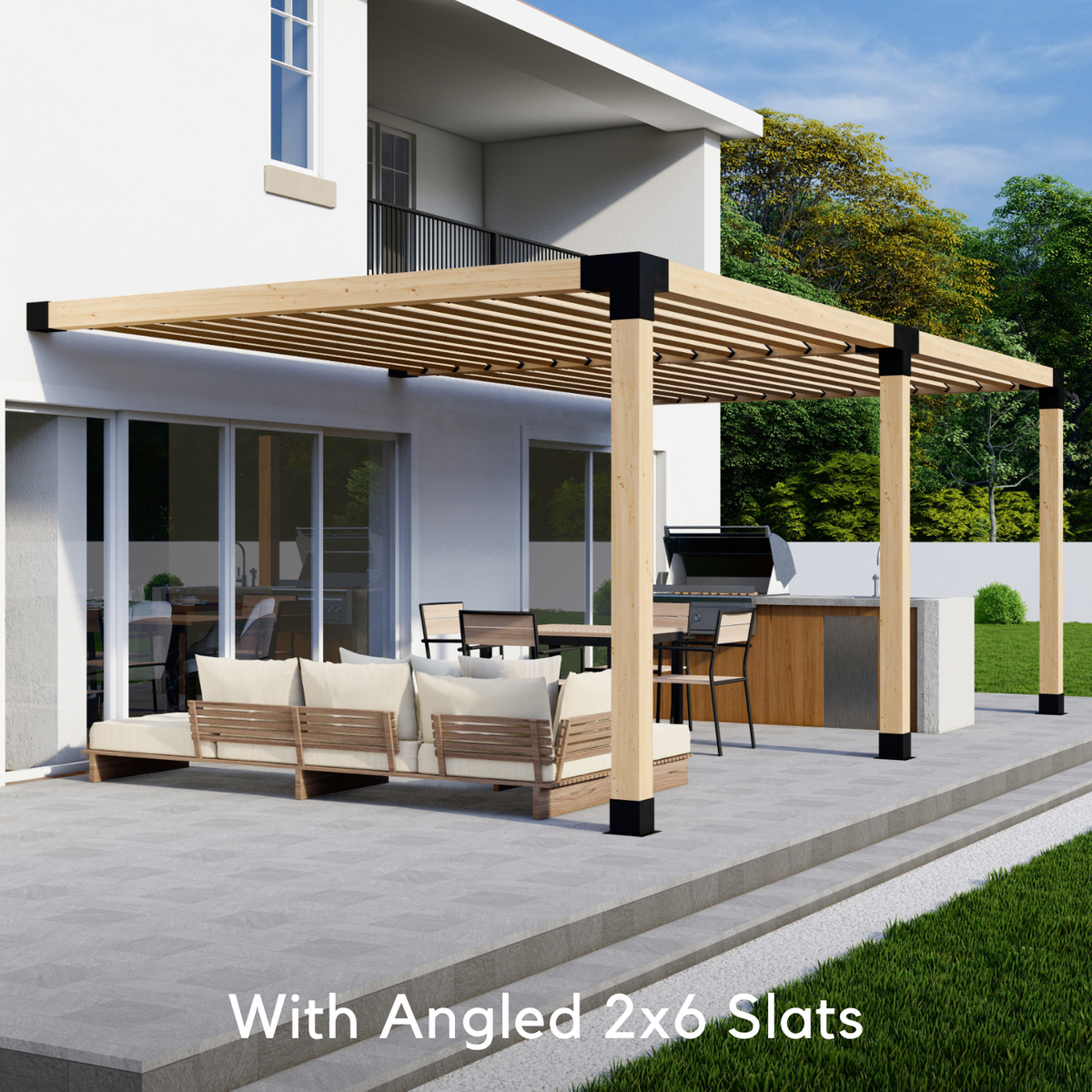 20' x 12' Pergola Attached to House with Roof