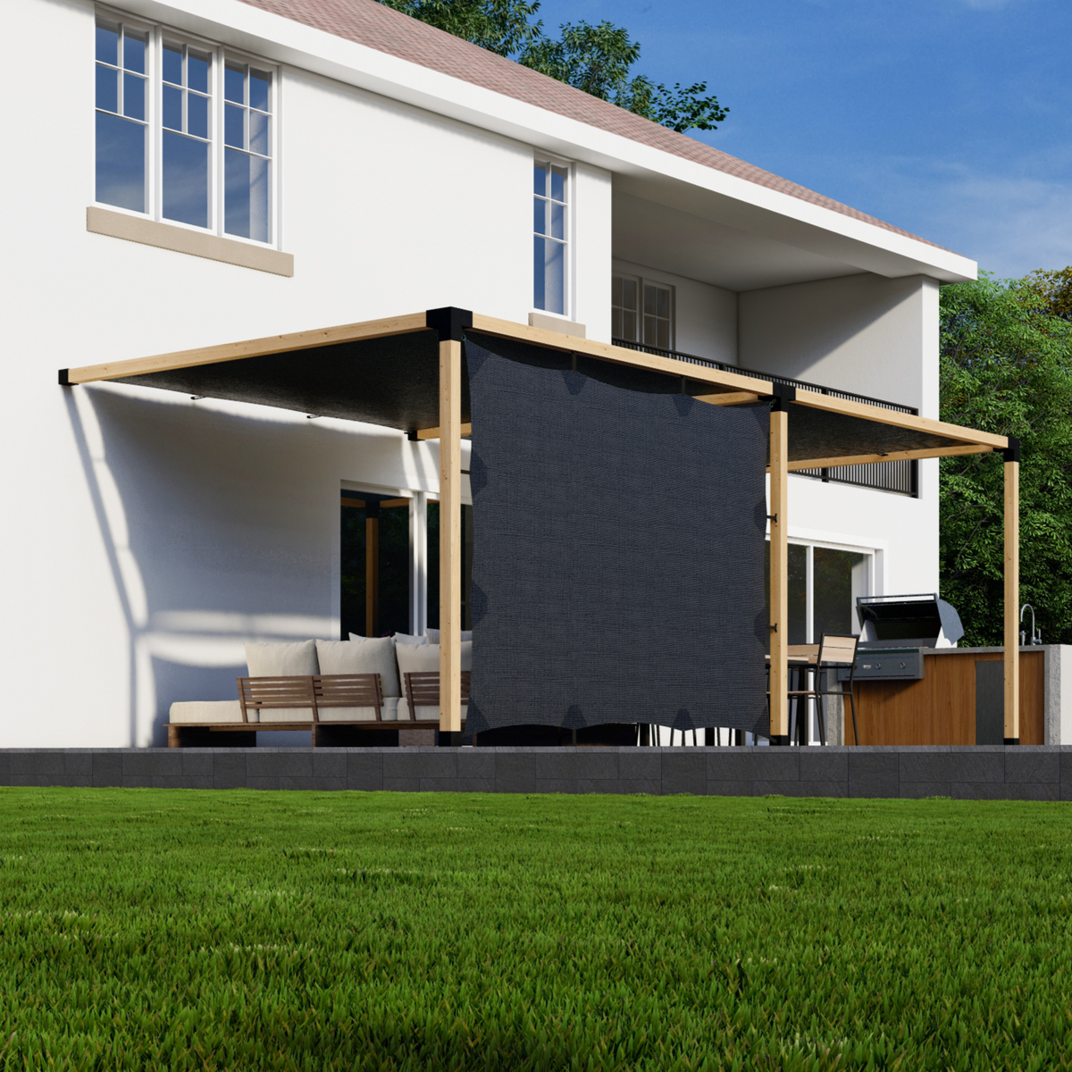 Kit for a Wood & Metal Pergola With Canopies
