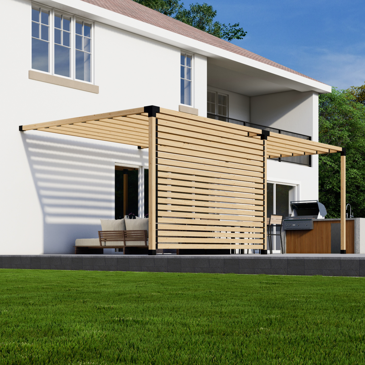 Kit for a Wall-Mounted Pergola With Roof