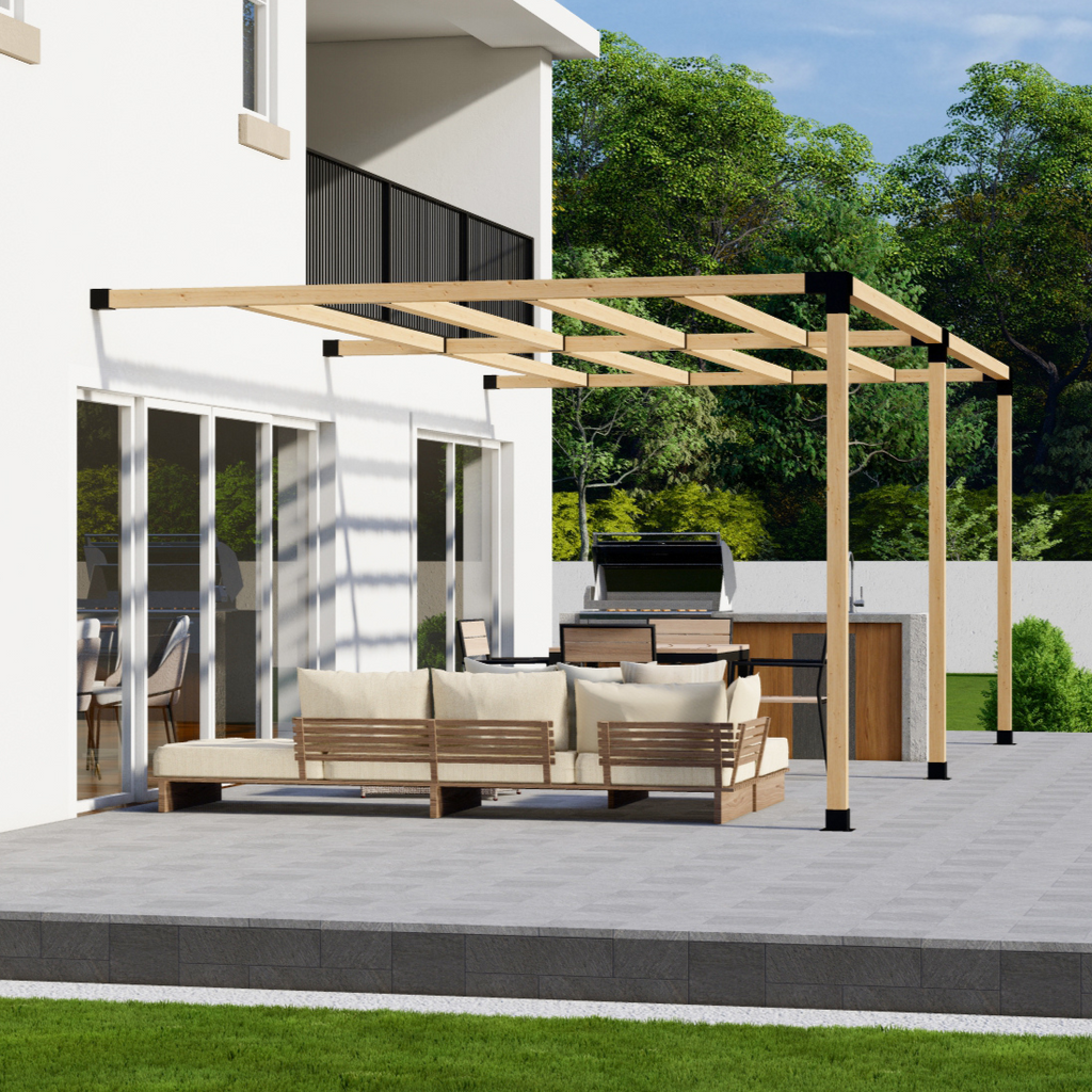 Kit for a Pergola Attached to House With Roof