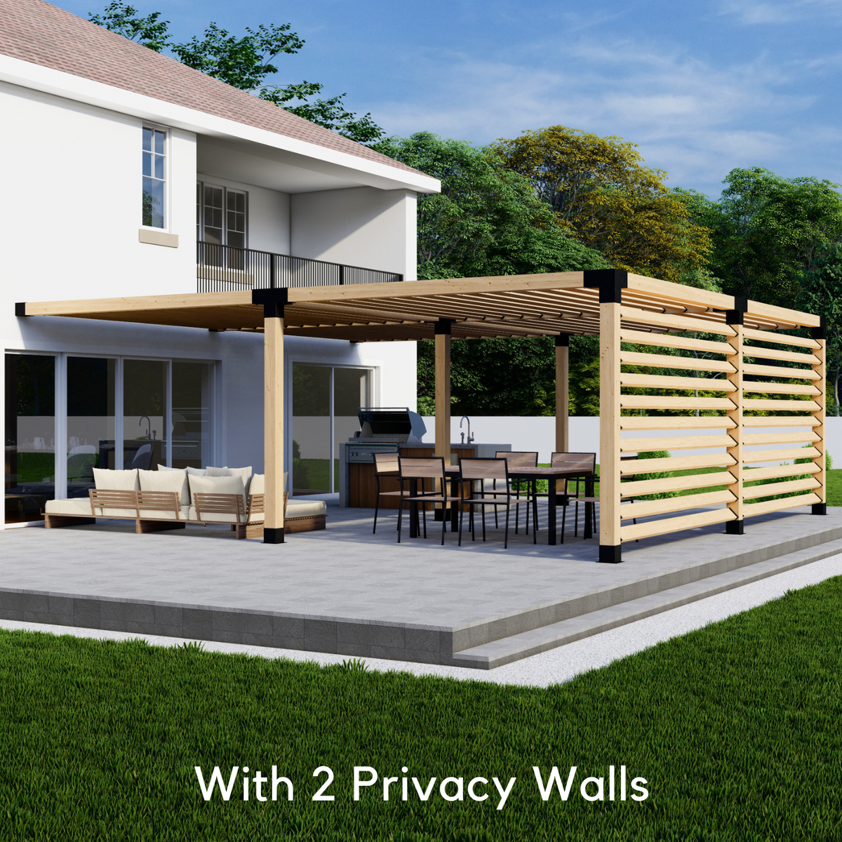 Kit for a Wall-Mounted Pergola With Side Wall