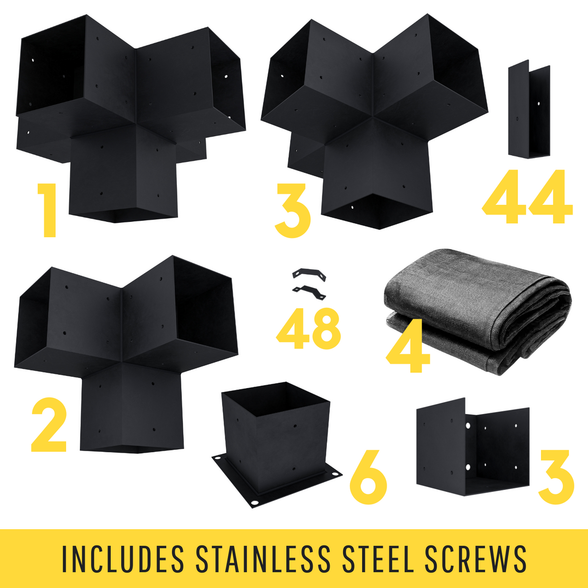 DIY Kit w/ Pergola Metal Corner Brackets + 4 Canopies