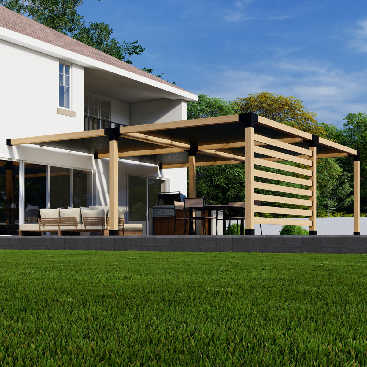 DIY Kit for a Wall-Mounted Pergola With Canopies