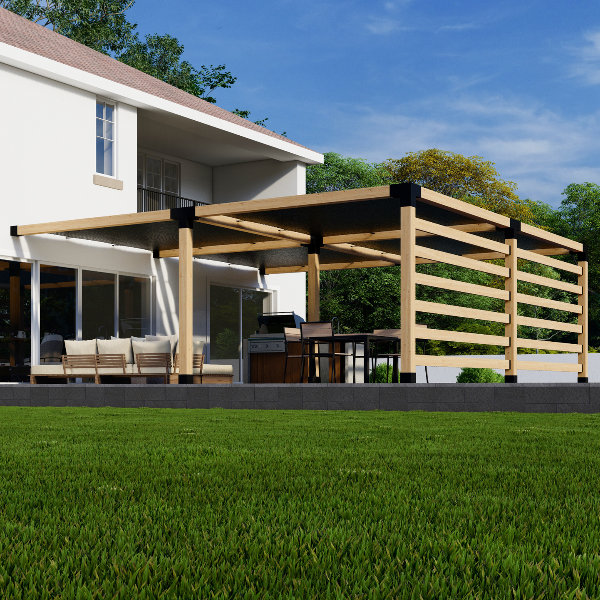 Kit for a Wall-Mount Pergola With Shade Covers