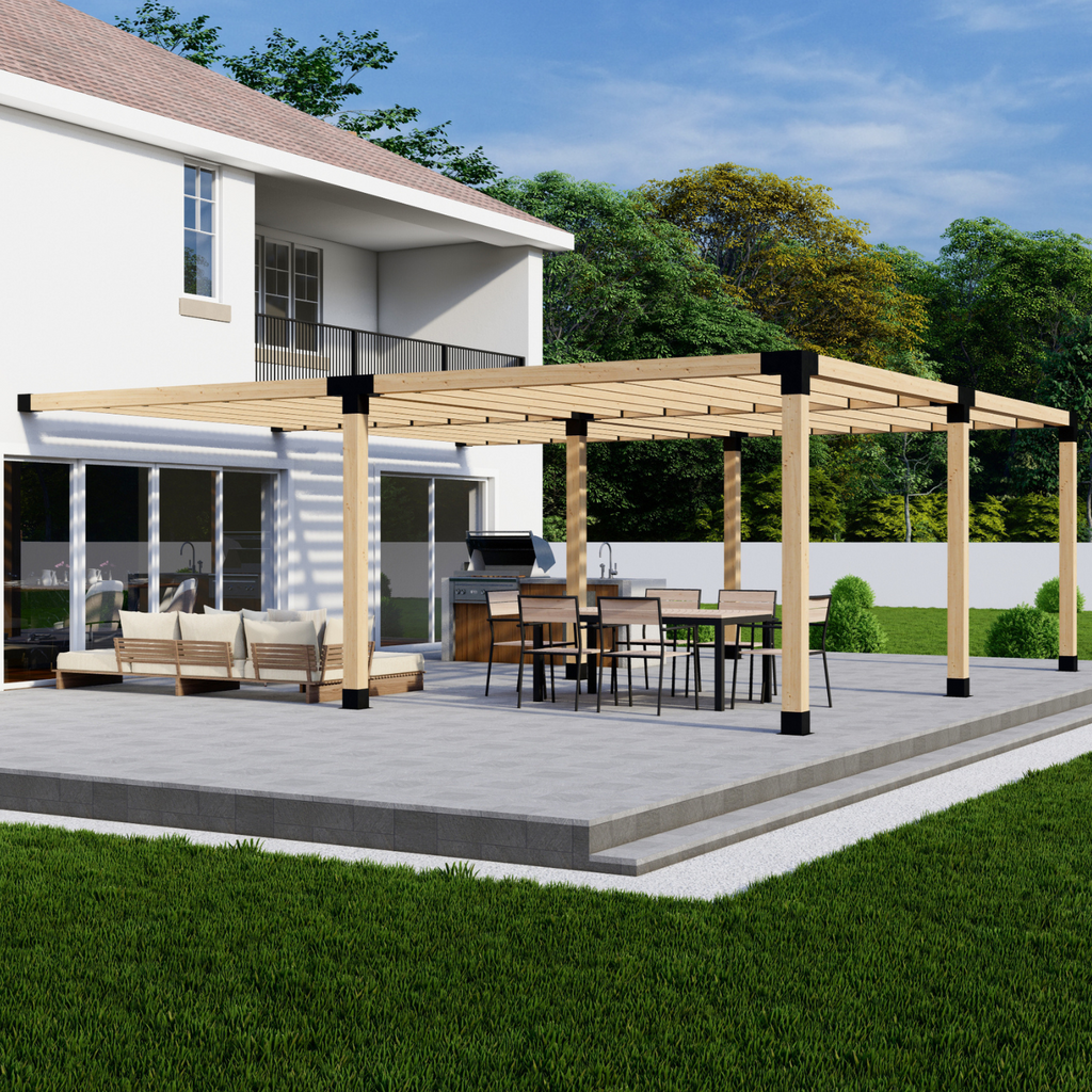 20' x 20' Pergola Attached to House with Roof