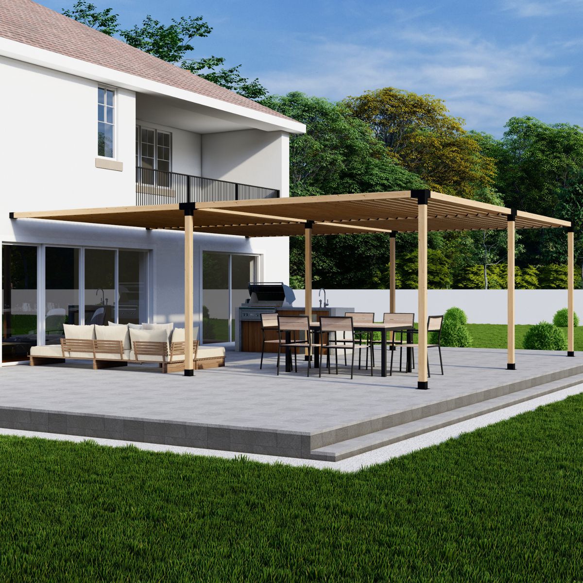 Bracket Kit for a Wall-Mounted Wooden Pergola With Roof