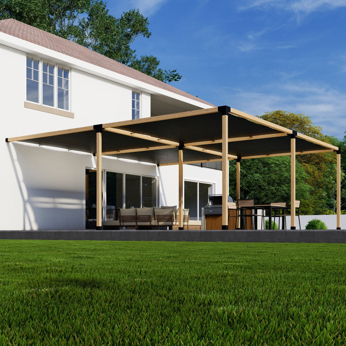 DIY Kit for a Wood & Steel Pergola With Canopies