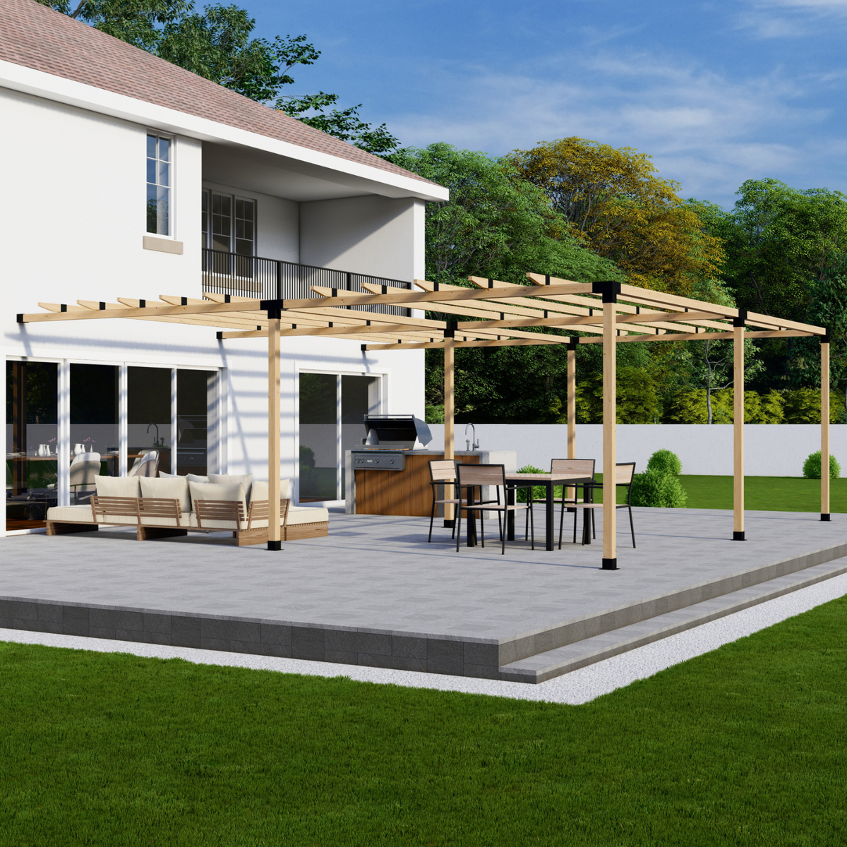 Bracket Kit for a Wooden Pergola With Roof Attached to House
