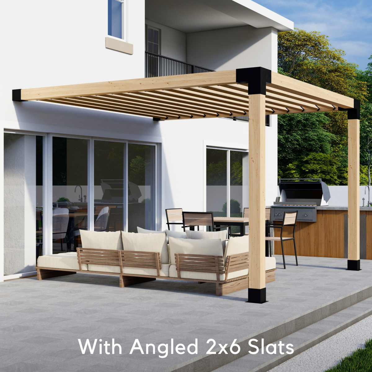 6' x 12' Pergola Attached to House with Roof