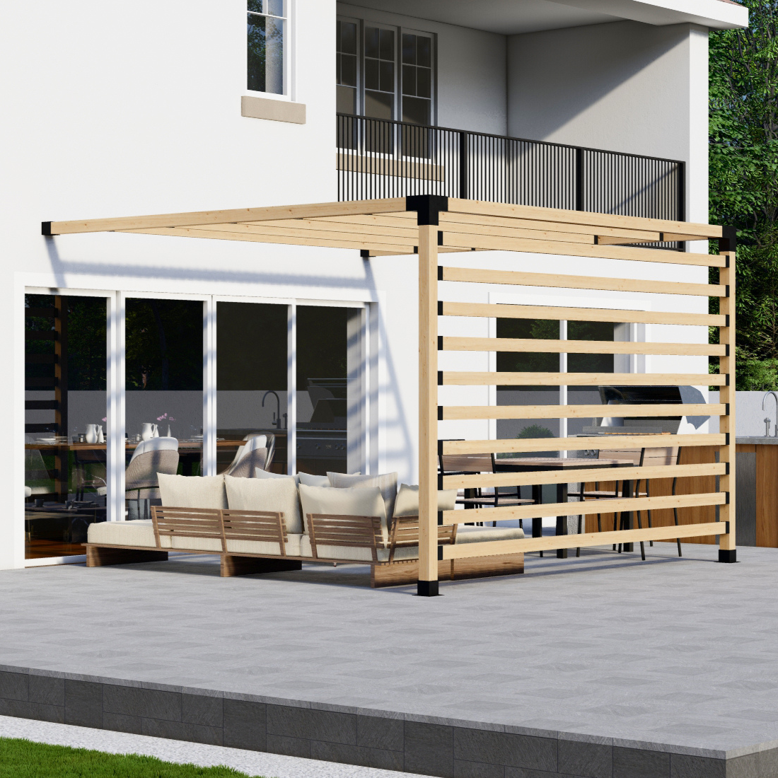 Modern 2-Post Pergola Kit - For Attached Pergola Any Size Up to 12' x 12'
