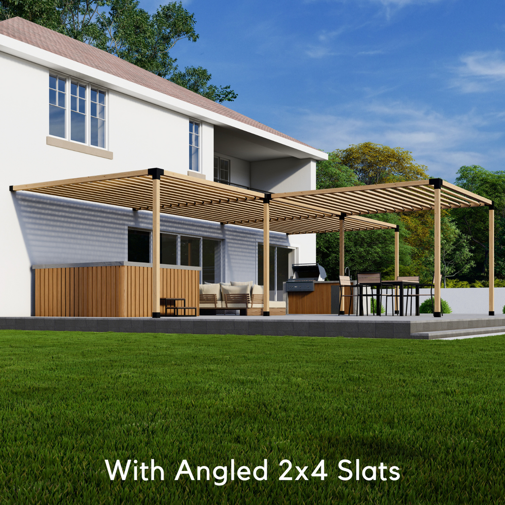 Kit for a T-Shape Pergola Attached to House - Any Size Up to 36' x 24'