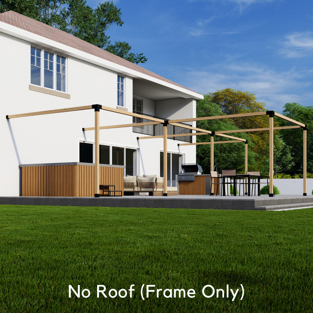 Kit for a T-Shape Pergola Attached to House - Any Size Up to 36' x 24'