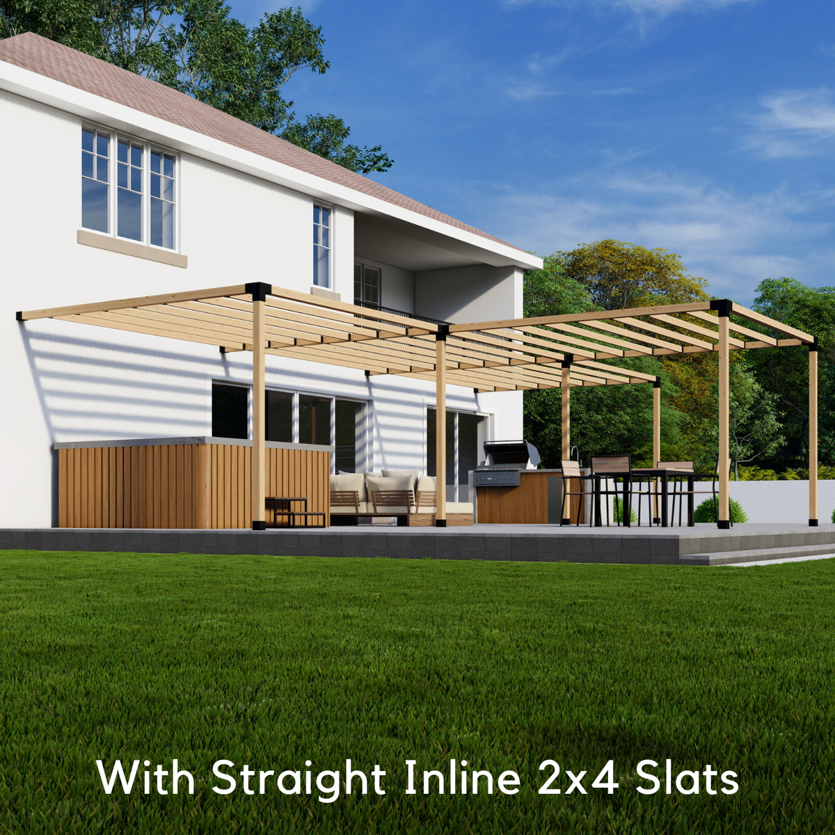 Kit for a T-Shape Pergola Attached to House - Any Size Up to 36' x 24'