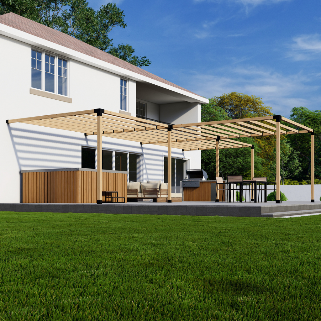 Kit for a T-Shape Pergola Attached to House - Any Size Up to 36' x 24'