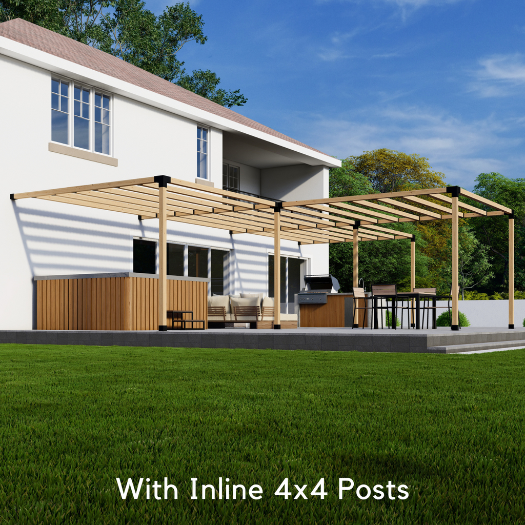 Kit for a T-Shape Pergola Attached to House - Any Size Up to 36' x 24'