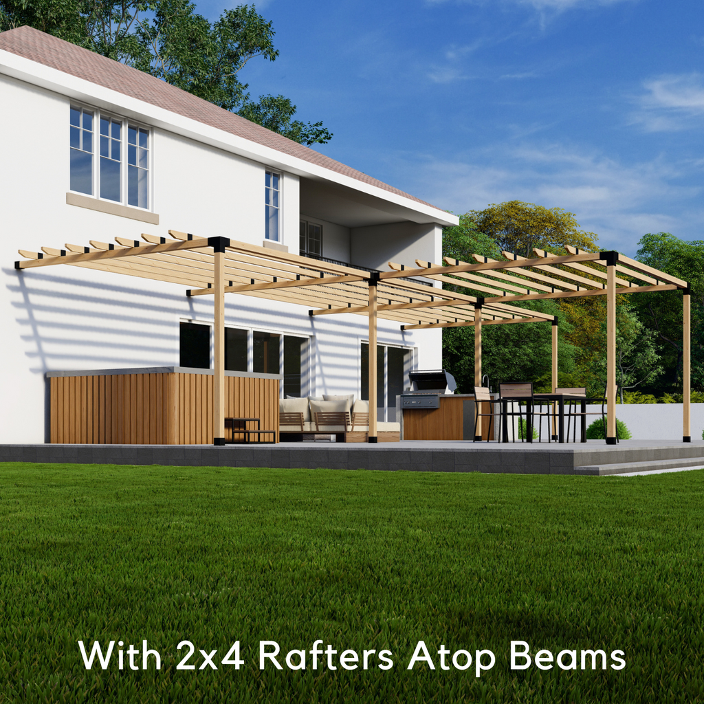 Kit for a T-Shape Pergola Attached to House - Any Size Up to 36' x 24'