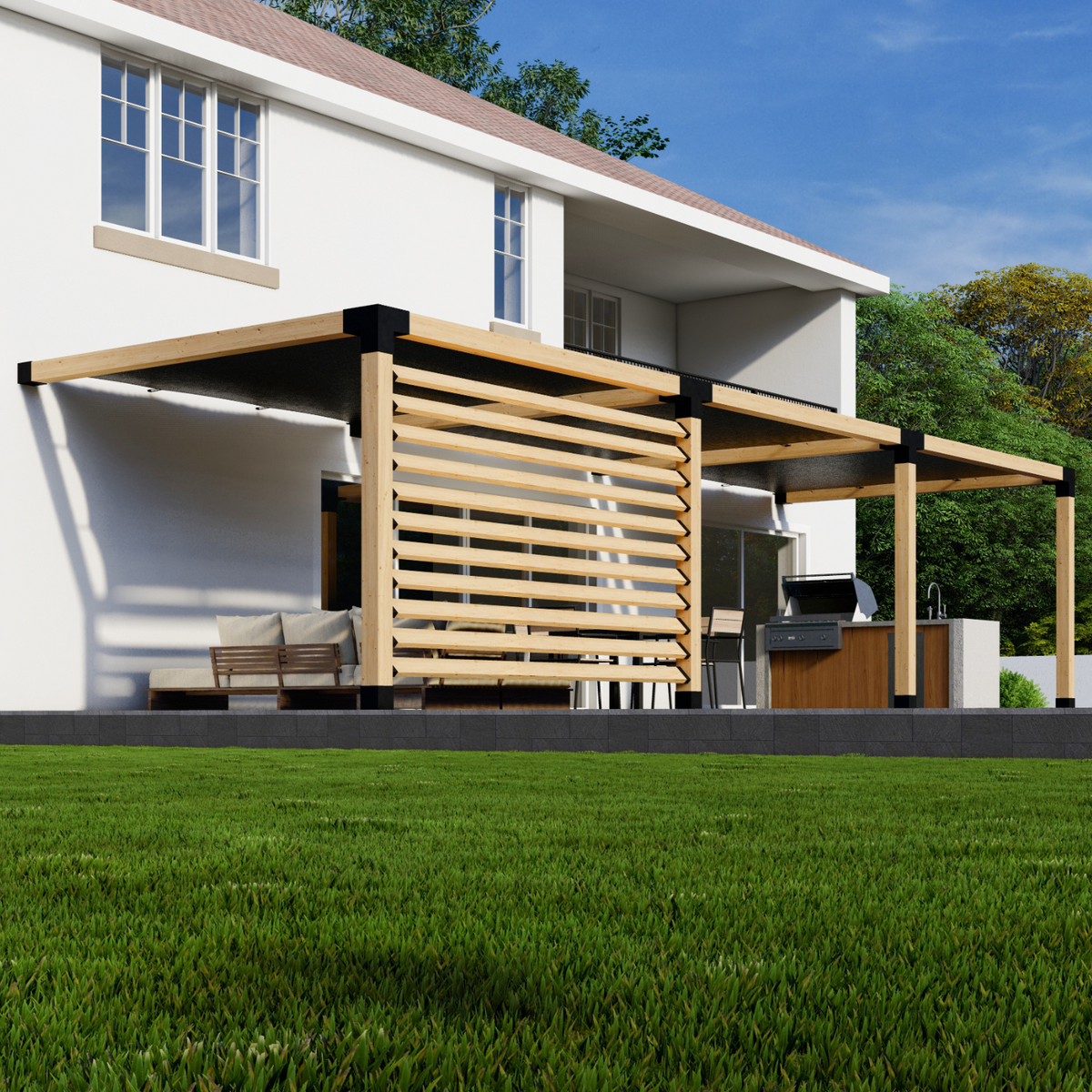 Kit for a Wall-Mounted Pergola With Side Shade