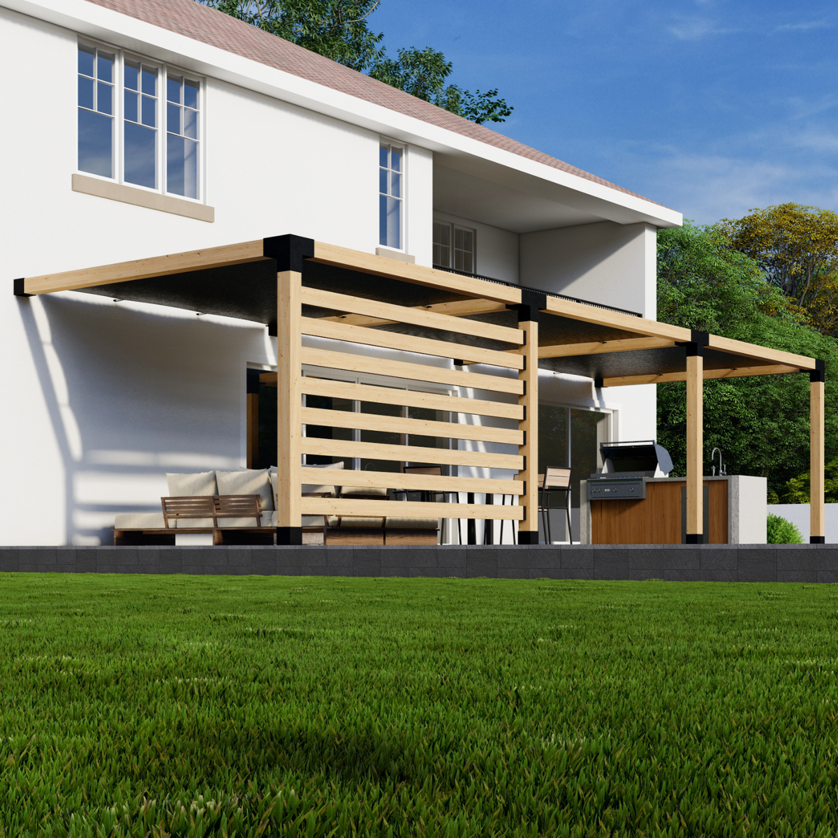 Kit for a House-Attached Partial Pergola on Deck