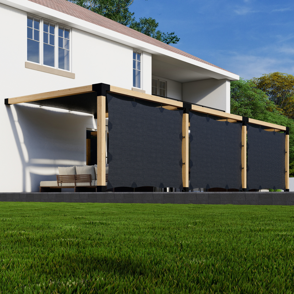 Kit for an Outdoor Pergola With Shade Canopies