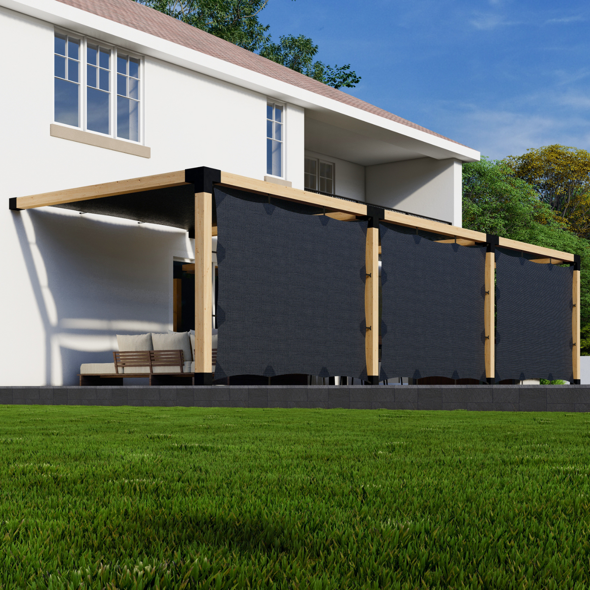 Kit for an Outdoor Pergola With Shade Canopies