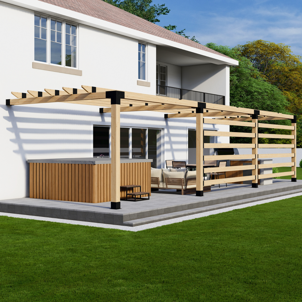 Metal & Wooden Pergola Kit With Roof (Brackets & Hardware)