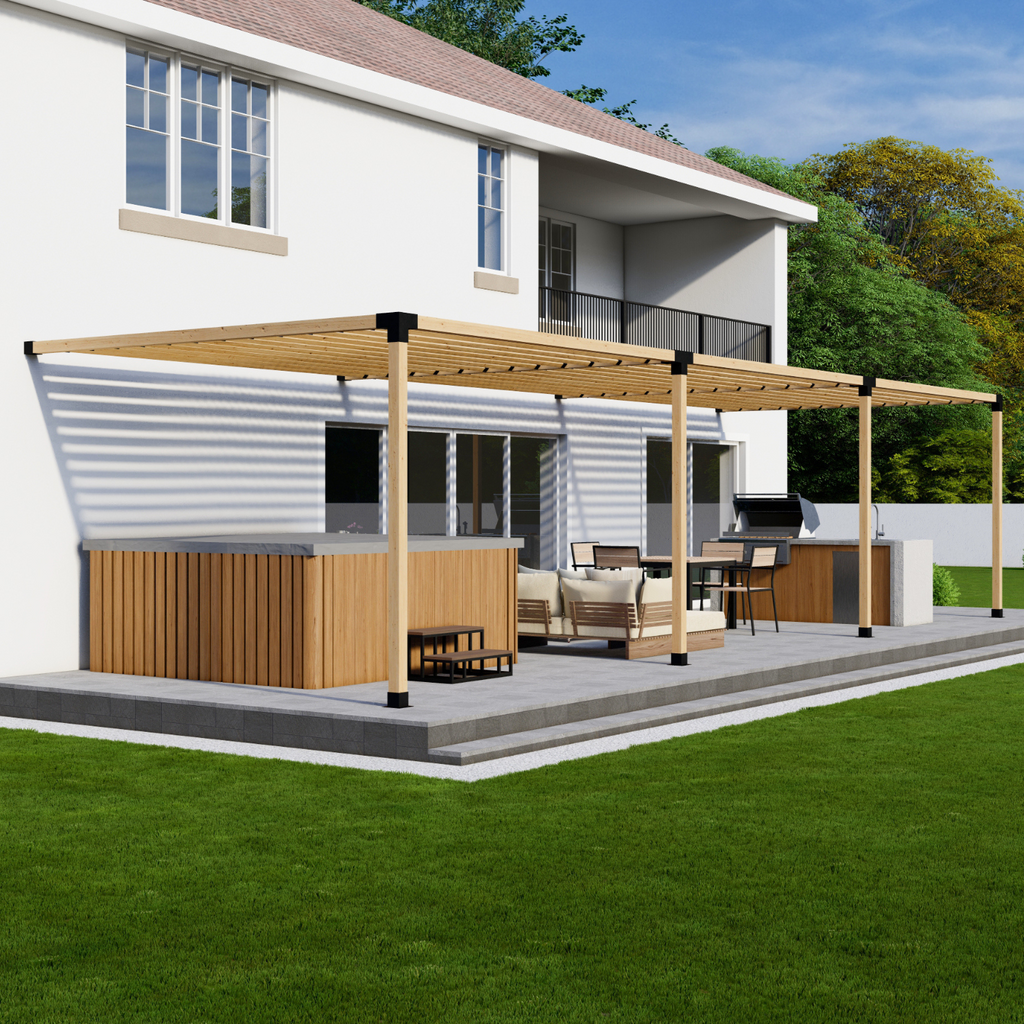 Kit for a Roofed Pergola Attached to House
