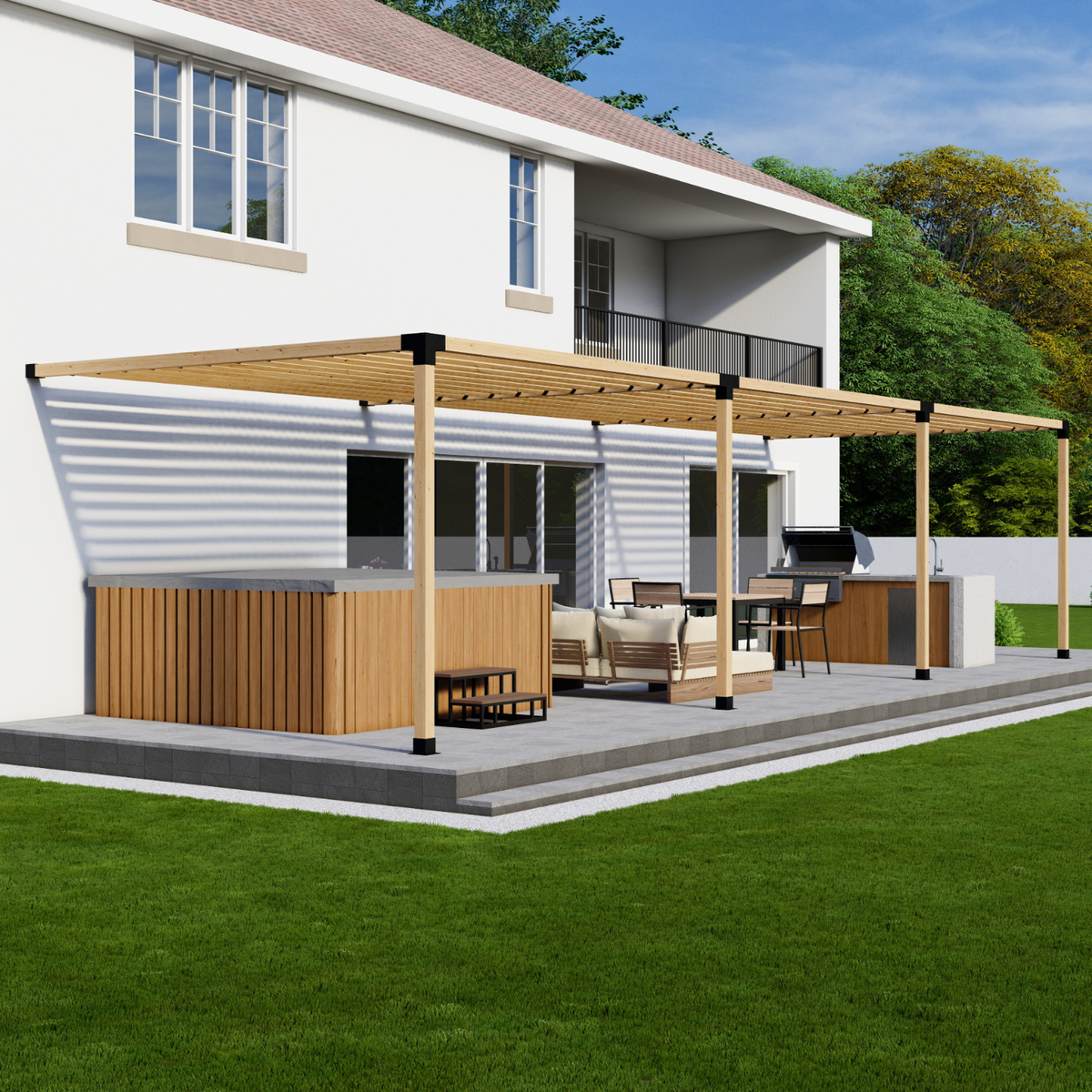 Kit for a Roofed Pergola Attached to House
