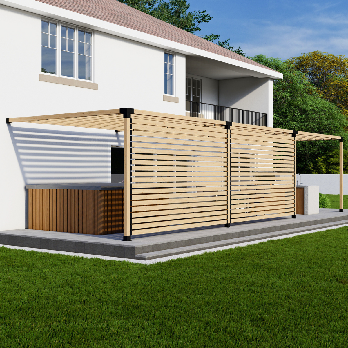 Kit for a Deck or Hot Tub Pergola w/ Privacy Walls