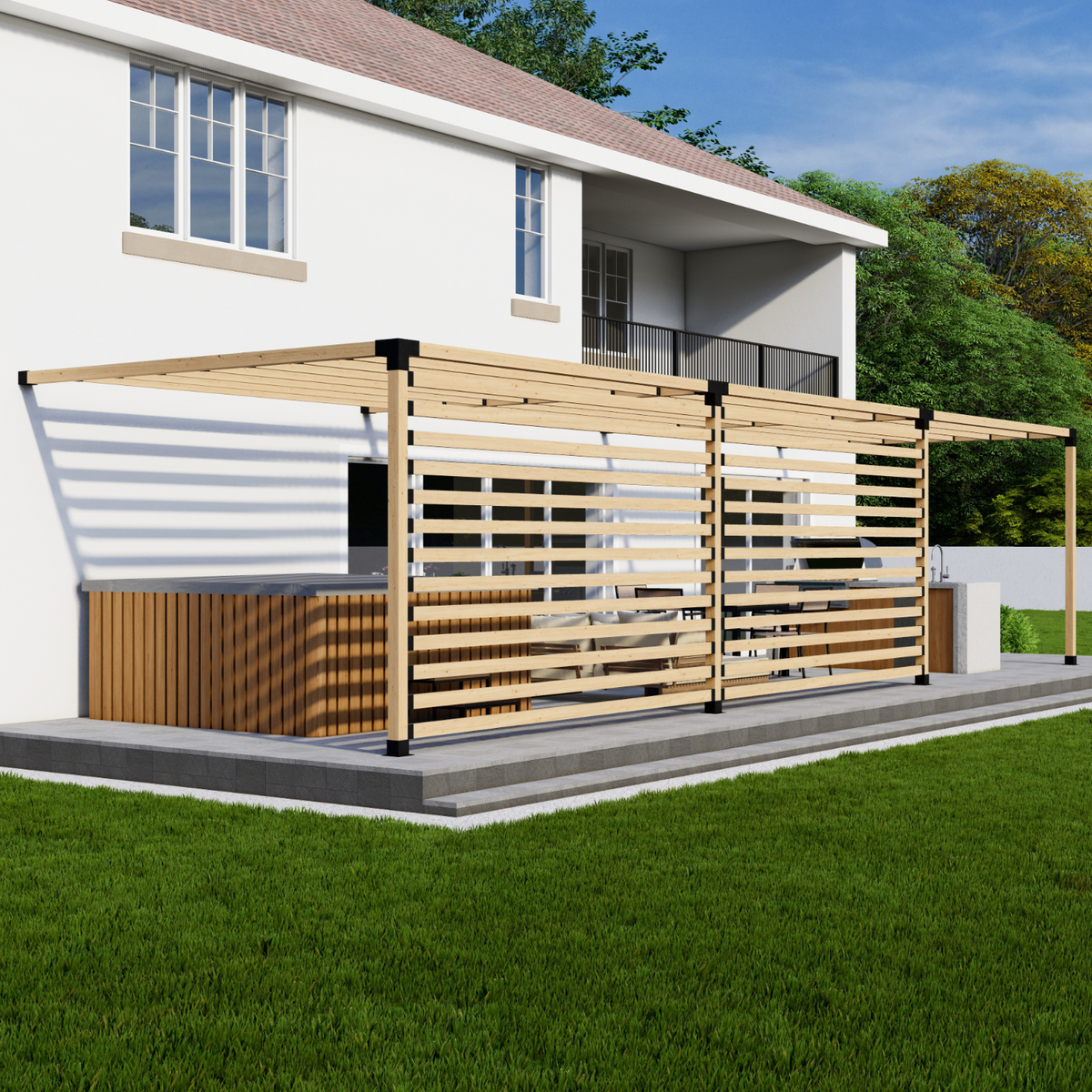 Kit for a Deck / Hot Tub Pergola With Roof