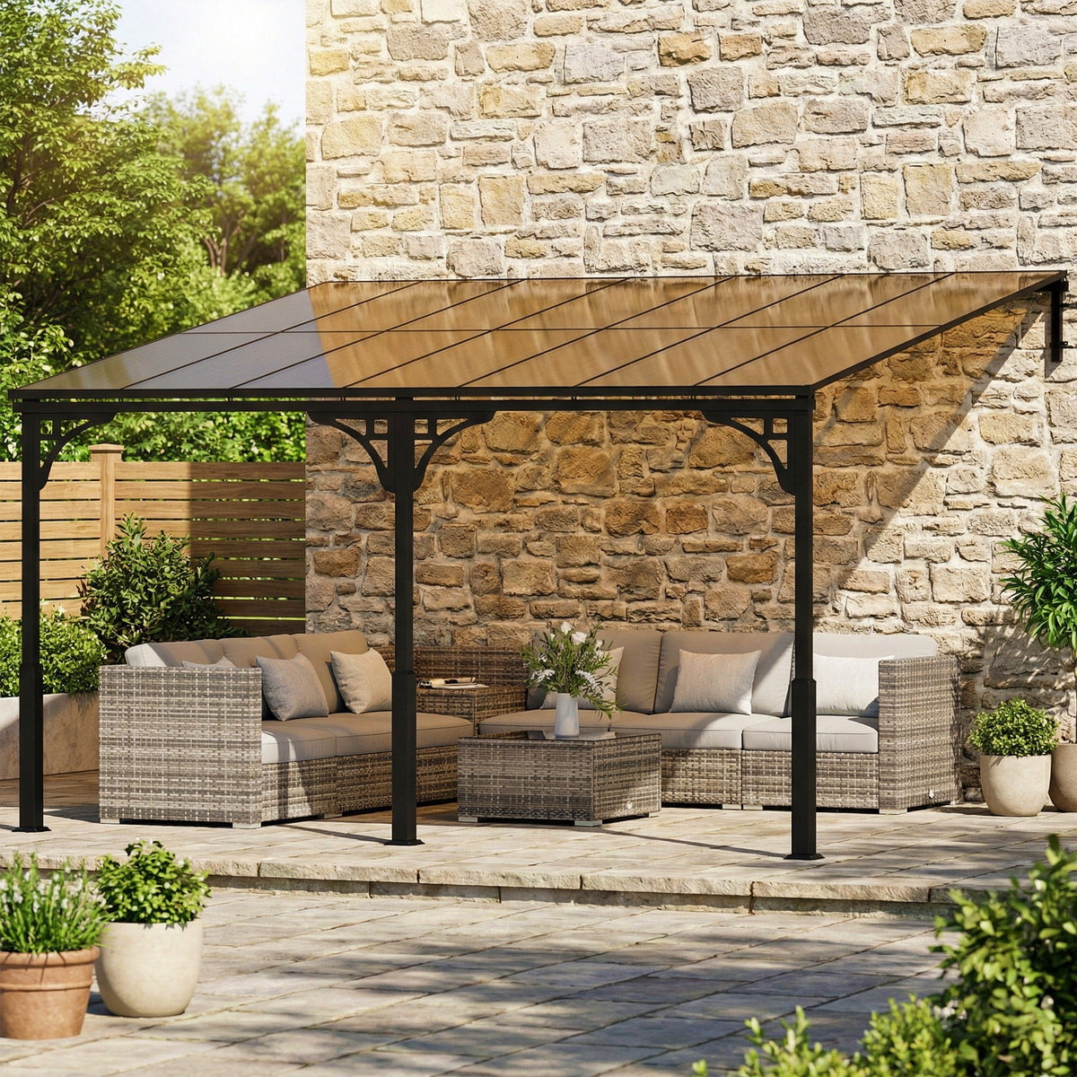 13' x 10' Lean-to Gazebo with Polycarbonate Roof, Brown