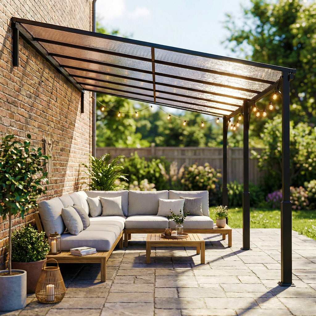 13' x 10' Lean-to Gazebo with Polycarbonate Roof, Brown