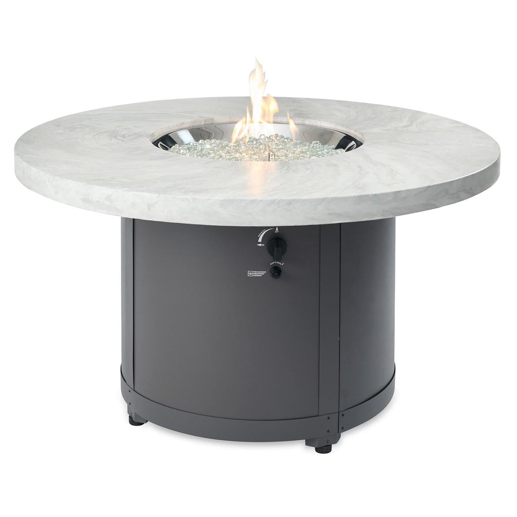 Beacon Round Gas Fire Pit Table (White Onyx) w/ Glass Guard BC-20-WO/GG-20-R