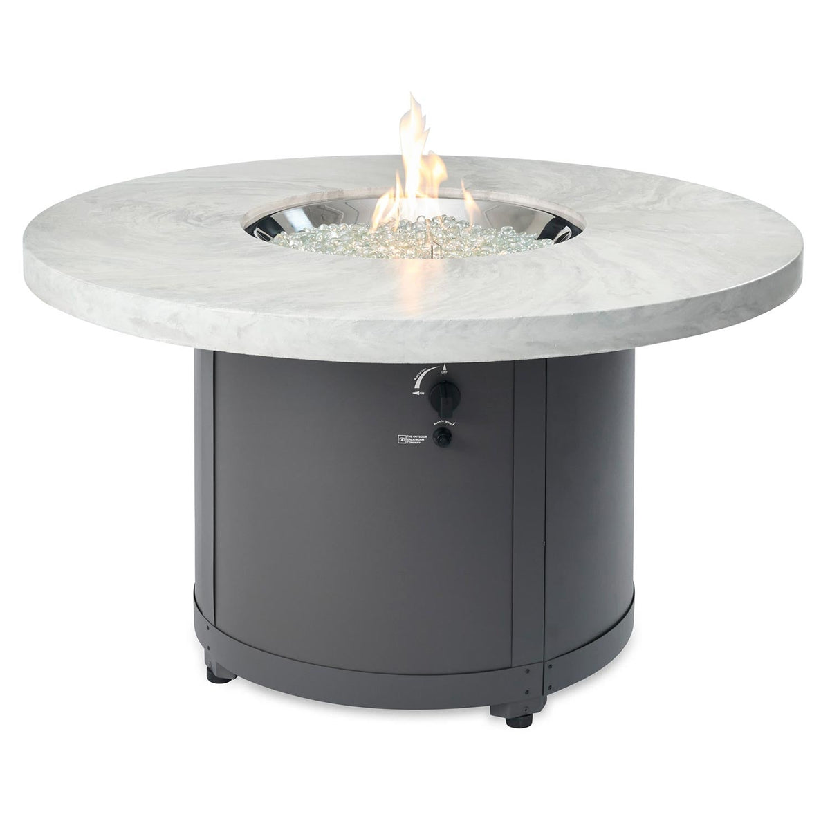 Beacon Round Gas Fire Pit Table (White Onyx) w/ Glass Guard BC-20-WO/GG-20-R