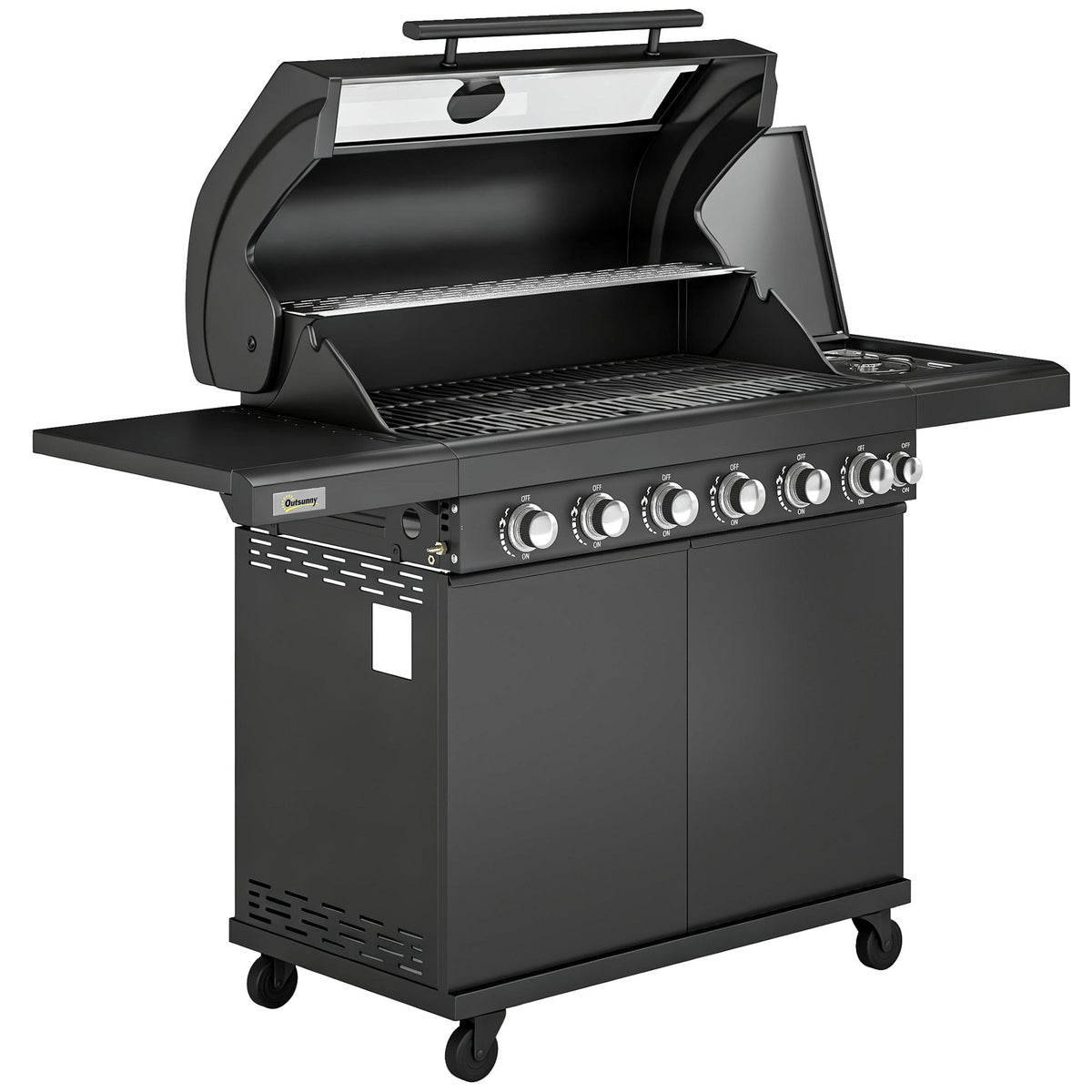 6+1 Burner Gas BBQ Grill with Cabinet and Viewing Window, Black