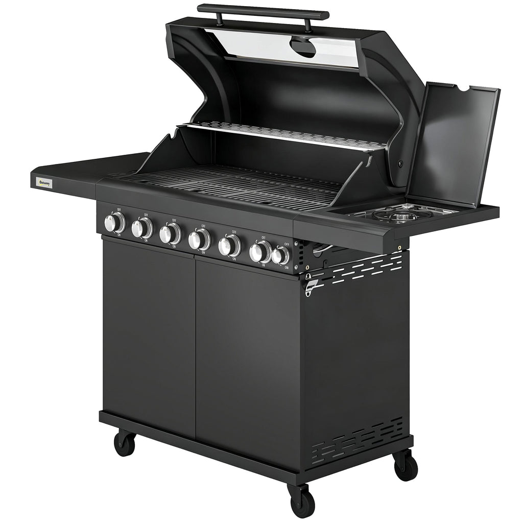 6+1 Burner Gas BBQ Grill with Cabinet and Viewing Window, Black