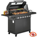 6+1 Burner Gas BBQ Grill with Cabinet and Viewing Window, Black
